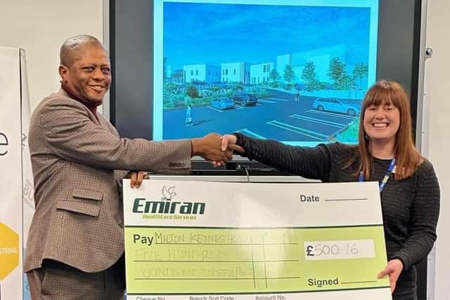 Emiran Healthcare donating £500.16 for the MK Hospital Charity