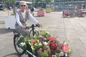 New Mayor of Milton Keynes Marie Bradburn leads a flower-themed cycle ride to launch the city's Year of Cycling