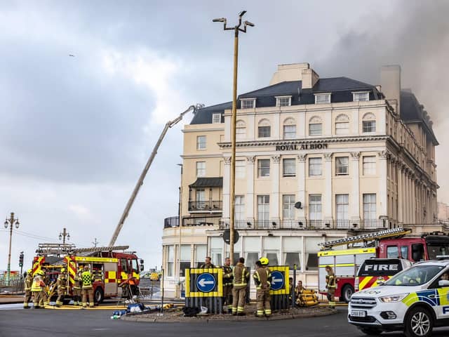 Firefighters continued to tackle the blaze at the Royal Albion Hotel in Brighton on Sunday morning, July 16