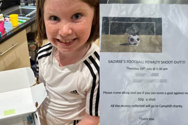 Saoirse designed her own posters for her goalkeeping charity challenge