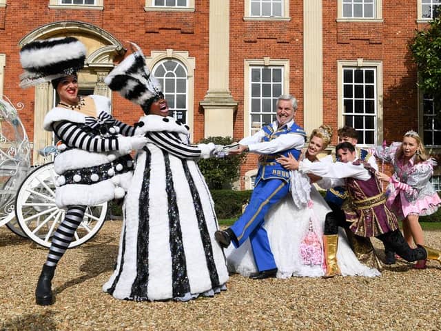 Cinderella 2023 cast, enjoying a game of tug of war ahead of the Milton Keynes Theatre production, photo from Jane Russell