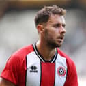 DERBY, ENGLAND - JULY 29: George Baldock of Sheffield United looks on during the pre-season friendly match between Derby County and Sheffield United at Pride Park on July 29, 2023 in Derby, England. (Photo by Michael Regan/Getty Images)