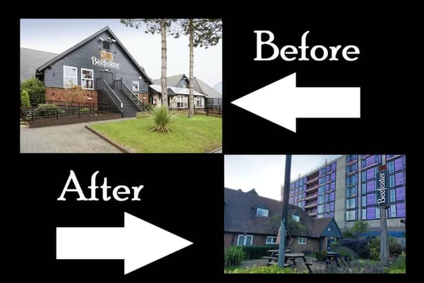 These photos show this corner of Central Milton Keynes before and after a high rise development of apartments
