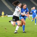 Leyla O'Brien battles for the ball with a Birmingham City defender. Pic: CTF Photography