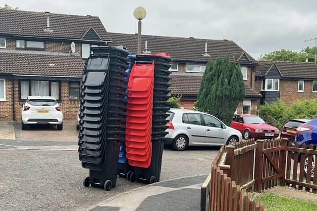 The new wheelie bins being delivered on Heelands in MK today