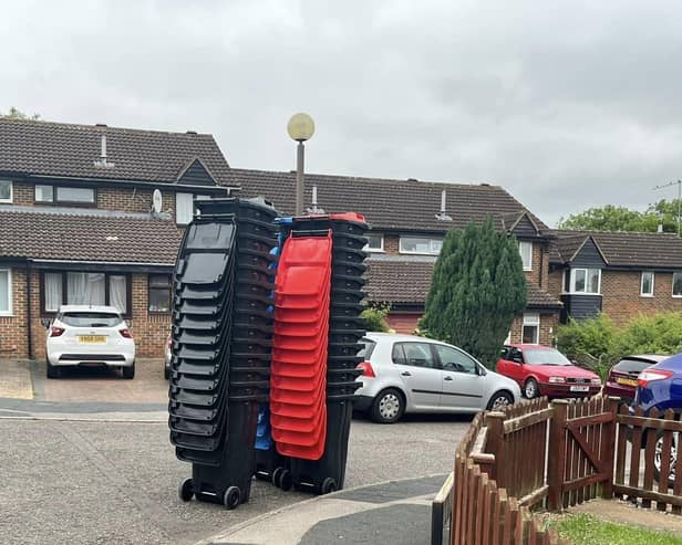 The new wheelie bins being delivered on Heelands in MK today