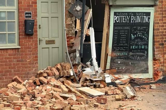 Photo showing the aftermath of the accident at Kilning Me Softly's premises in Newport Pagnell in July