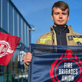 Mitch Wallace at yesterday's protest in Milton Keynes, photo from Charlie Smith Local Democracy Service