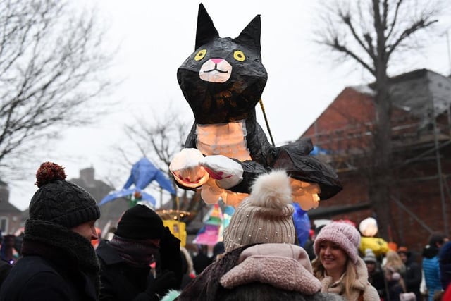 This year's theme for the town's popular Lantern Parade was 'Christmas in Storyland' with some purr-fect designs on display