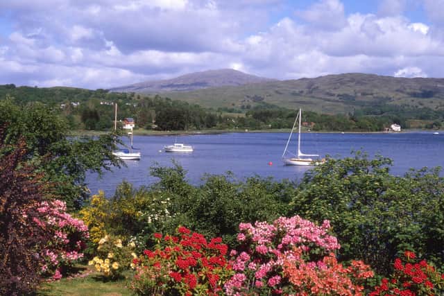 The garden and view at Port Appin across the loch (photo: Dennis Hardley Photography 2010)