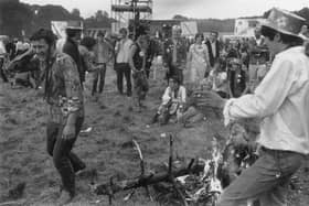 Thousands of 'Flower People' take part in a love-in in the grounds of Woburn Abbey in August 1967.