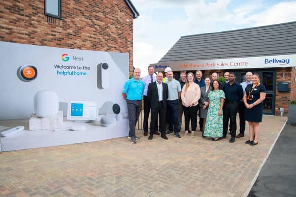 Staff from Bellway and Travis Perkins gathered at Bellway at Whitehouse Park in Milton Keynes to c