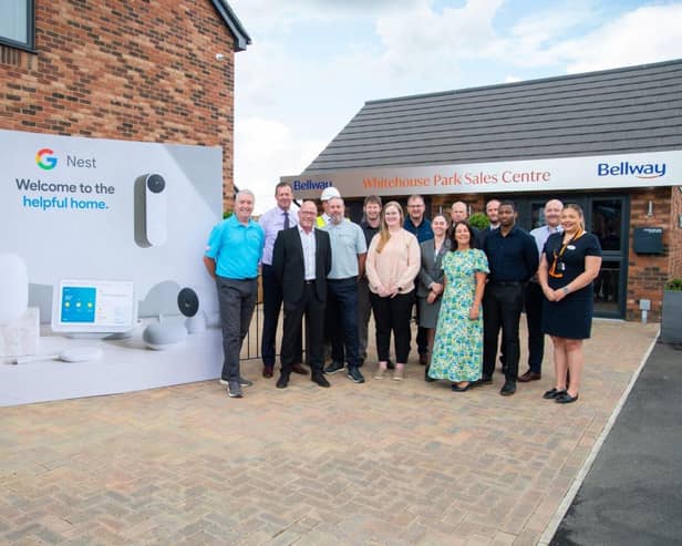 Staff from Bellway and Travis Perkins gathered at Bellway at Whitehouse Park in Milton Keynes to c
