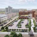 A planning application has been submitted to turn Santander Bank's former premises in Milton Keynes into 250,000 square feet of office space