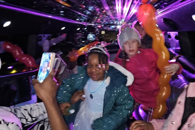 Three-year-old Rebecca and her friends enjoyed an after party in a limo