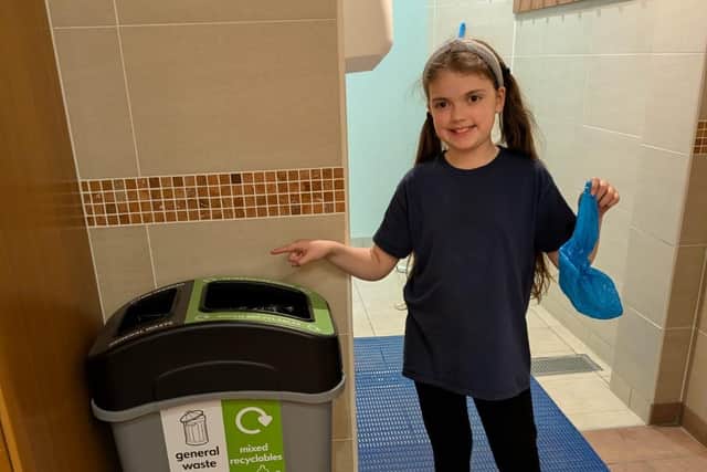 Zoe Marlow, 9, campaigned successfully for plastic show covers to be recycled at the gym and swimming pool