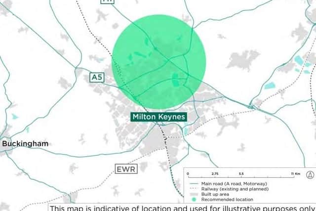 An illustrative map showing where in Milton Keynes the 40,000 new houses could be located