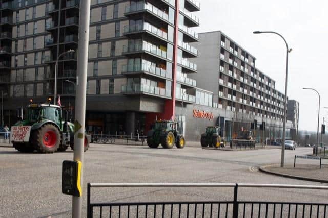 A convoy of tractors made its way around Milton Keynes as part of national protests by farmers over the Government's planned rise in inheritance tax. Pic: Dean Blayney
