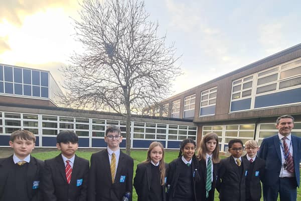 Pupils with Associate Principal Damian McGeehin from Sir Herbert Leon Academy