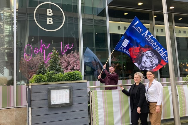 Staff at Brasserie Blanc in the Hub joined in with the Les Miz fun