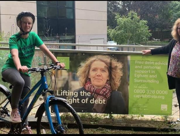 Alison Berry, CAP Region Lead meeting debt centre teams as part of Cycling Against Poverty