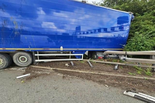 The lorry crashed through the concrete barrier on the M1 near Milton Keynes