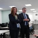 Secretary of State for Education Gillian Keegan with Iain Stewart MP during their visit to the South Central Institute of Technology in Bletchley.