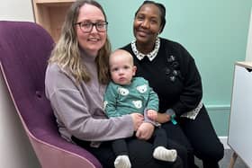 Amy Rowling and her one-year-old son alongside colleague Gloria Kubajo. Both work at the hospital and are now using the breastfeeding and pumping room regularly