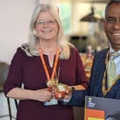 Dr Julie Mills, MK College group principal and chief executive pictured with Milton Keynes mayor Cllr Mohammed Khan