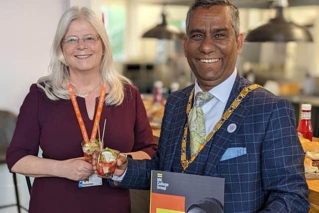 Dr Julie Mills, MK College group principal and chief executive pictured with Milton Keynes mayor Cllr Mohammed Khan