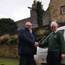 Richard Gordon of Greedy Gordons with Kettering Foodbank volunteer driver Ken Ansdell.