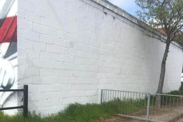One wall of the mural had been mysteriously whitewashed overnight in May