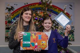Copyright Mike Sewell 2023
15th December 2023
Pictured is Chloe from Year 6 at the Bow Brickhill Primary School in Milton Keynes who has won a Christmas Card design competition run by David Wilson Homes.

(For Adam Jeffs - Unsworth Sugden)
