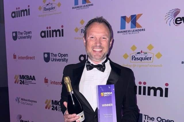 Agile Solutions CEO, Steve Whiting after winning Technology Business of the Year 2024 at MKBAA