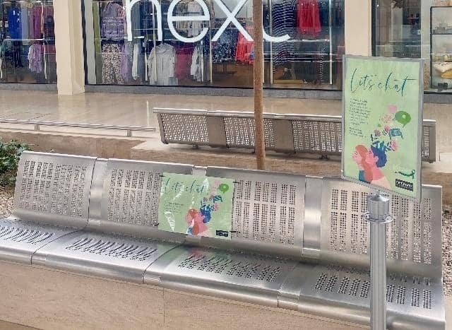 Four benches situated outside the retailer ‘Next’ have been signposted as a dedicated area where a friendly chat with your seated neighbour, may help to alleviate feelings of loneliness.