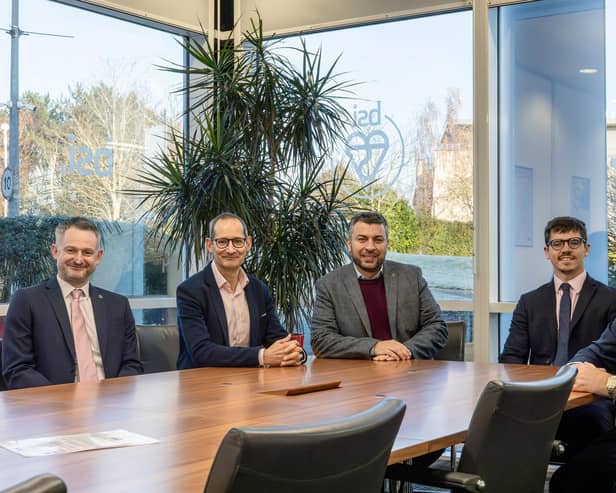 From left, Andrew Cooling (Government Development Manager, BSI), Matt Page (Managing Director, Assurance UK & Ireland, BSI), Shahm Barhom, (Certification Director, BSI) Adam Rolfe (Parliamentary Assistant) and Iain Stewart MP