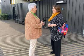 Pictured is Karen Hill from Broughton and Milton Keynes Village Parish Council with Cllr Jane Carr, Cabinet Member for Tackling Social Inequalities.