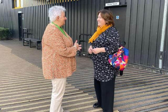 Pictured is Karen Hill from Broughton and Milton Keynes Village Parish Council with Cllr Jane Carr, Cabinet Member for Tackling Social Inequalities.