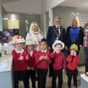 Pictured left to right: Liz Cox, Mayoress, Stephen Hibbert Mayor, Naomi Woodstock Wickes Community.