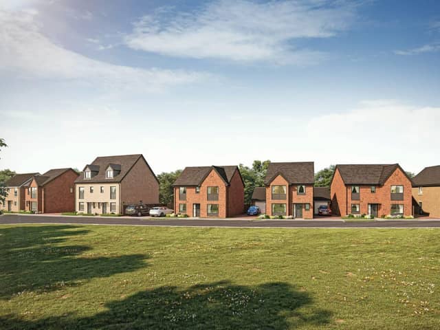 A CGI of a street scene of Bellway at Whitehouse Park development in Milton Keynes 