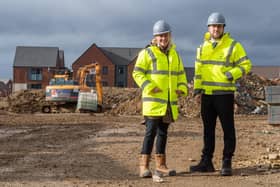 Cllr Jenny Wilson-Marklew and Cllr Pete Marland on the site of the new Fairfields local centre