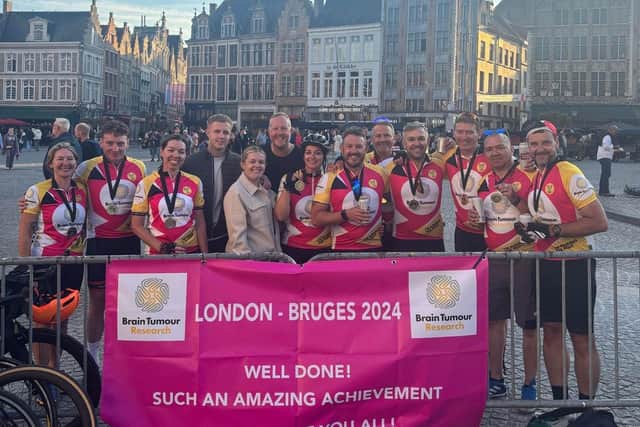 The team at the finish line in Bruges