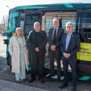 Growth Arc chamption Lord Patrick Vallance tried out one of the new driverless shuttle buses in Milton Keynes city centre