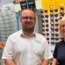 Blind tennis player Sarah Fortescue with Specsavers Milton Keynes director, Steve Moore