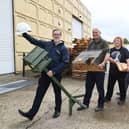 (L-R) Bellway's Rob Morcombe &amp; Men in Sheds MK volunteers David, Vicky, Stephen, John, Paul and Crad