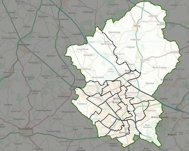 A map of the council wards on Milton Keynes