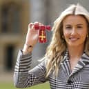 Leah Williamson was presented with her OBE medal by Prince William at Windsor Castle. Photo by Andrew Matthews - Pool/Getty Images