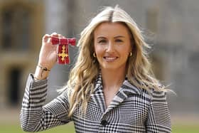 Leah Williamson was presented with her OBE medal by Prince William at Windsor Castle. Photo by Andrew Matthews - Pool/Getty Images