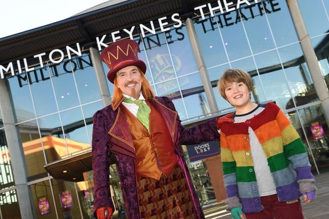 Isaac Sugden (Charlie Bucket) and Gareth Snook ( Willy Wonka) arrive at MK Theatre ahead of opening night of Charlie and the Chocolate Factory -The Musical