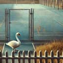 The swan inspected the playground and playing fields of a Milton Keynes school
